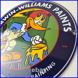 Vintage Sherwin Williams Sign Paint Brush Painting Gas Oil Pump Porcelain Sign