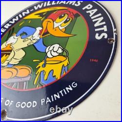 Vintage Sherwin Williams Sign Paint Brush Painting Gas Oil Pump Porcelain Sign