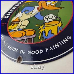 Vintage Sherwin Williams Sign Paint Brush Painting Gas Oil Pump Porcelain Sign