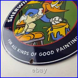 Vintage Sherwin Williams Sign Paint Brush Painting Gas Oil Pump Porcelain Sign