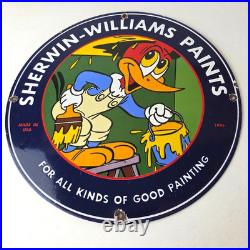Vintage Sherwin Williams Sign Paint Brush Painting Gas Oil Pump Porcelain Sign