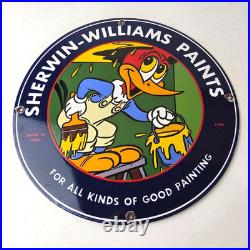 Vintage Sherwin Williams Sign Paint Brush Painting Gas Oil Pump Porcelain Sign