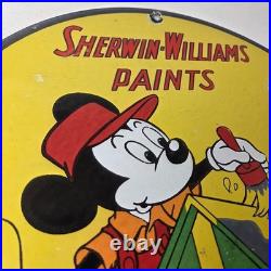 Vintage Sherwin Williams Sign Paint Brush Painting Gas Pump Porcelain Sign