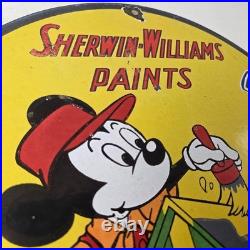 Vintage Sherwin Williams Sign Paint Brush Painting Gas Pump Porcelain Sign