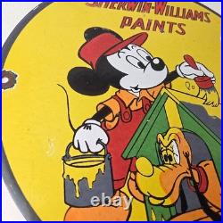 Vintage Sherwin Williams Sign Paint Brush Painting Gas Pump Porcelain Sign