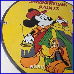 Vintage Sherwin Williams Sign Paint Brush Painting Gas Pump Porcelain Sign