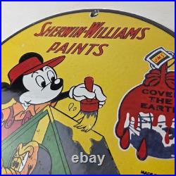Vintage Sherwin Williams Sign Paint Brush Painting Gas Pump Porcelain Sign