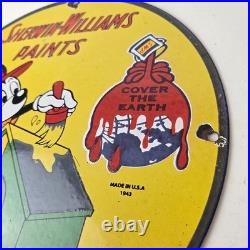 Vintage Sherwin Williams Sign Paint Brush Painting Gas Pump Porcelain Sign