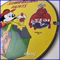 Vintage Sherwin Williams Sign Paint Brush Painting Gas Pump Porcelain Sign