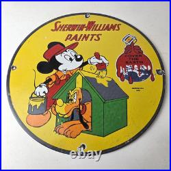 Vintage Sherwin Williams Sign Paint Brush Painting Gas Pump Porcelain Sign