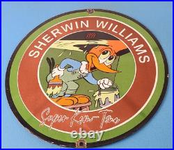 Vintage Sherwin Williams Sign Paint Brush Painting Porcelain Gas Oil Pump Sign