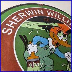 Vintage Sherwin Williams Sign Paint Brush Painting Porcelain Gas Oil Pump Sign