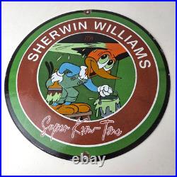 Vintage Sherwin Williams Sign Paint Brush Painting Porcelain Gas Oil Pump Sign