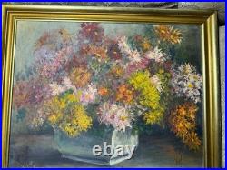 Vintage Shirley Green Still Life With Flowers Oil Painting Signed/Framed