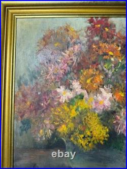 Vintage Shirley Green Still Life With Flowers Oil Painting Signed/Framed