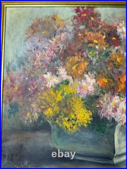 Vintage Shirley Green Still Life With Flowers Oil Painting Signed/Framed