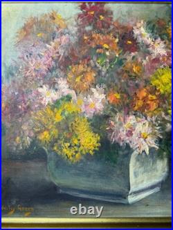 Vintage Shirley Green Still Life With Flowers Oil Painting Signed/Framed