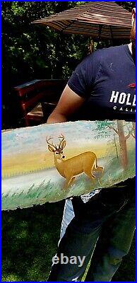 Vintage Signed Al Mohler Slab Art Painting With Lg Buck Deer Scene 36x9 nice one