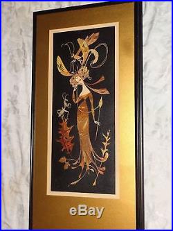 Vintage Signed Art Deco Whimsy Lady Grasshopper Illustration Painting Erte Era