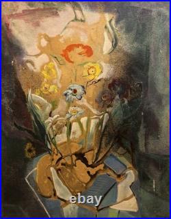 Vintage Signed Barnes Abstract Expressionist Portrait Oil Painting 35 X 29