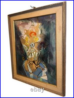 Vintage Signed Barnes Abstract Expressionist Portrait Oil Painting 35 X 29