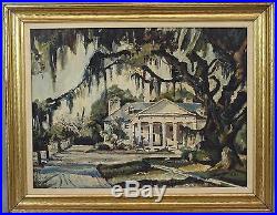 Vintage Signed CJM Southern Plantation Home, Spanish Moss Tree Oil Painting