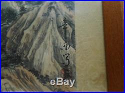 Vintage Signed Chinese Inkwash Painting On Silk Mountain Scene