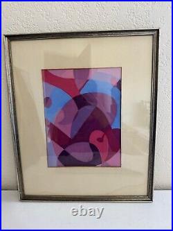 Vintage Signed Dreasel Abstract Painting with Pink Purple Blue Magenta Hues
