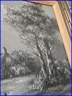 Vintage Signed Dutch Windmill Painting on Canvas in Cool Ornate Heavy Wood Frame