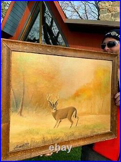 Vintage Signed Framed Al Mohler Art Painting Lg Buck Deer Scene 28x22 nice one