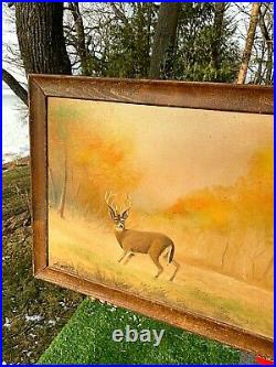 Vintage Signed Framed Al Mohler Art Painting Lg Buck Deer Scene 28x22 nice one