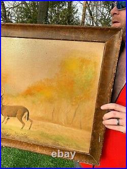 Vintage Signed Framed Al Mohler Art Painting Lg Buck Deer Scene 28x22 nice one