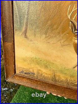 Vintage Signed Framed Al Mohler Art Painting Lg Buck Deer Scene 28x22 nice one