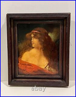 Vintage Signed Framed Angelo Asti Victorian Woman In Red Painting Reproduction
