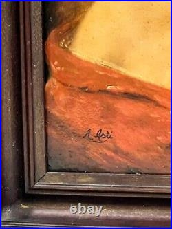 Vintage Signed Framed Angelo Asti Victorian Woman In Red Painting Reproduction