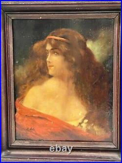 Vintage Signed Framed Angelo Asti Victorian Woman In Red Painting Reproduction