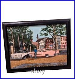 Vintage Signed H. Hargrove Oil Painting Pink Cadillac Police Great Cond Framed