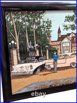 Vintage Signed H. Hargrove Oil Painting Pink Cadillac Police Great Cond Framed