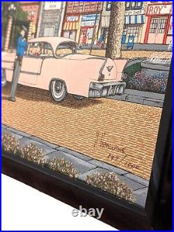 Vintage Signed H. Hargrove Oil Painting Pink Cadillac Police Great Cond Framed