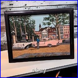 Vintage Signed H. Hargrove Oil Painting Pink Cadillac Police Great Cond Framed