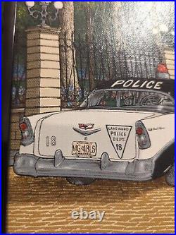 Vintage Signed H. Hargrove Oil Painting Pink Cadillac Police Great Cond Framed