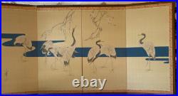 Vintage (Signed) Japanese Hand-Painted 4 Panel Folding Screen 74 x 36