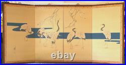 Vintage (Signed) Japanese Hand-Painted 4 Panel Folding Screen 74 x 36