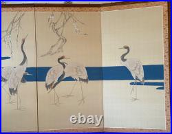 Vintage (Signed) Japanese Hand-Painted 4 Panel Folding Screen 74 x 36
