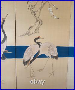 Vintage (Signed) Japanese Hand-Painted 4 Panel Folding Screen 74 x 36