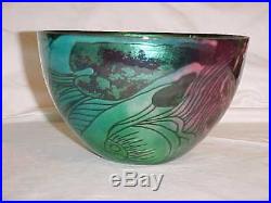 Vintage Signed Jean Tudor Modern Enamel Copper Art Bowl Modernist Fish Painting