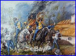 Vintage Signed Kuskowski Oil on Canvas Large Framed Battle Scene Painting