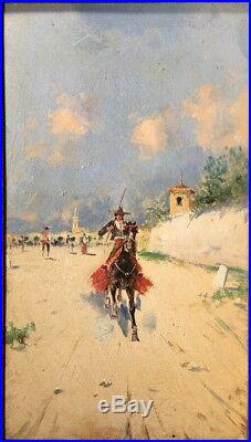 Vintage Signed L. Ruiz Oil Painting Mexico Spain Vaquero Caballero Gaucho