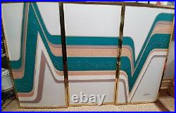 Vintage Signed Letterman Oil Painting 3 Panel Triptych Abstract Aqua & Mauve