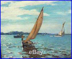 Vintage Signed Listed Frank Reisz Cinncinnatti Original Oil Painting Sailing